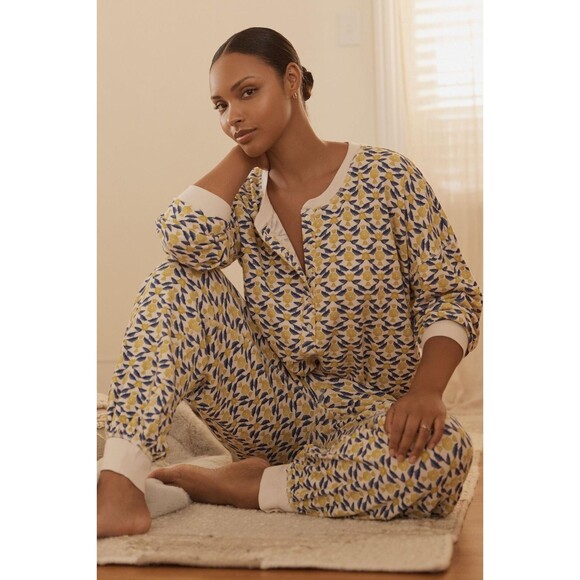 By Anthropologie Long-Sleeve Waffle Knit Pyjama Tunic Top Floral Print 1X 276018 - Picture 1 of 9